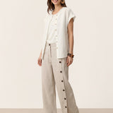 100% Linen Frayed-Trim Drop-Shoulder Top INDIRA