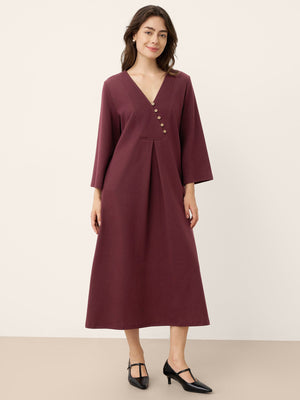 Vestido Maxi Plissado de Algodão com Decote em V Assimétrico BELLATRIX