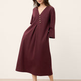 Vestido Maxi Plissado de Algodão com Decote em V Assimétrico BELLATRIX