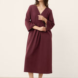Vestido Maxi Plissado de Algodão com Decote em V Assimétrico BELLATRIX