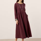 Vestido Maxi Casual de Algodão Orgânico com Punho e Gola Redonda Retalhados SCARLETT