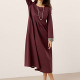 Vestido Maxi Casual de Algodão Orgânico com Punho e Gola Redonda Retalhados SCARLETT