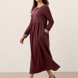 Vestido Maxi Casual de Algodão Orgânico com Punho e Gola Redonda Retalhados SCARLETT