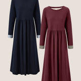 Vestido Maxi Casual de Algodão Orgânico com Punho e Gola Redonda Retalhados SCARLETT