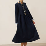 Vestido Maxi Casual de Algodão Orgânico com Punho e Gola Redonda Retalhados SCARLETT