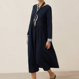 Vestido Maxi Casual de Algodão Orgânico com Punho e Gola Redonda Retalhados SCARLETT