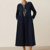 Vestido Maxi Casual de Algodão Orgânico com Punho e Gola Redonda Retalhados SCARLETT