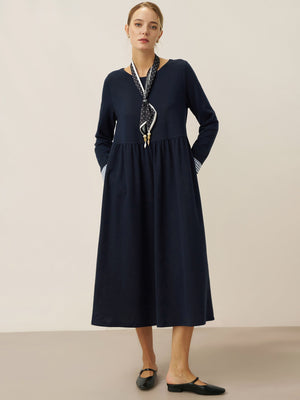 Vestido Maxi Casual de Algodão Orgânico com Punho e Gola Redonda Retalhados SCARLETT