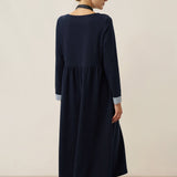 Vestido Maxi Casual de Algodão Orgânico com Punho e Gola Redonda Retalhados SCARLETT