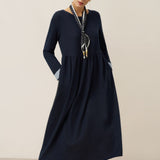 Vestido Maxi Casual de Algodão Orgânico com Punho e Gola Redonda Retalhados SCARLETT