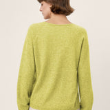 Camisola Tessa de Caxemira da Mongólia e Seda Mulberry com Decote em V e Acabamento Canelado Sem Costuras