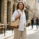 Artisanal Handwoven Colorblock Bucket Bag for Effortless Coastal Style