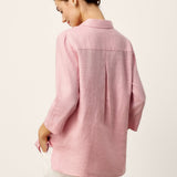 Top Comprido Odalys em 100% Linho com Lapela em Camadas, Decote em V e Prega Frontal Esculpida