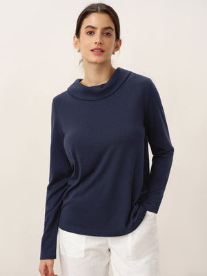 Top de Malha Elástica Gola Alta com Lapela de Viscose de Bambu MARISOL