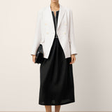 Vestido comprido com folhos e remate contrastante em linho-liocel NYX