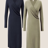 Vestido midi transpassado decote em V elástico MARNIE