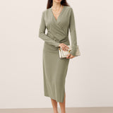 Vestido midi transpassado decote em V elástico MARNIE