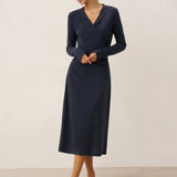 Vestido midi transpassado decote em V elástico MARNIE