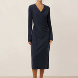 Vestido midi transpassado decote em V elástico MARNIE