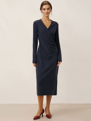 Vestido midi transpassado decote em V elástico MARNIE