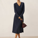 Vestido midi transpassado decote em V elástico MARNIE