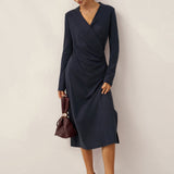 Vestido midi transpassado decote em V elástico MARNIE