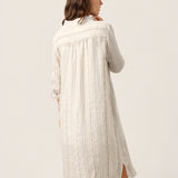 Vestido BLYTHE tipo camisa de linho com riscas e mangas de abas