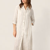 Vestido BLYTHE tipo camisa de linho com riscas e mangas de abas