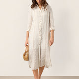 Vestido BLYTHE tipo camisa de linho com riscas e mangas de abas