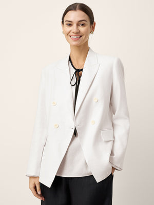Blazer Cruzado com Lapela de Pico em Linho IRIS