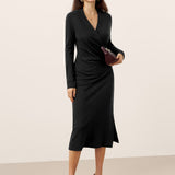 Vestido midi transpassado decote em V elástico MARNIE