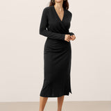 Vestido midi transpassado decote em V elástico MARNIE