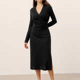 Vestido midi transpassado decote em V elástico MARNIE