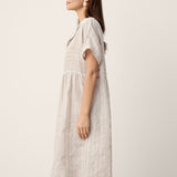 Vestido Midi de Linho com Bainha Franzida e Decote em V SYDNEY