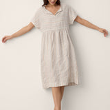 Vestido Midi de Linho com Bainha Franzida e Decote em V SYDNEY