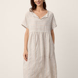 Vestido Midi de Linho com Bainha Franzida e Decote em V SYDNEY