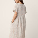 Vestido Midi de Linho com Bainha Franzida e Decote em V SYDNEY