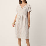 Vestido Midi de Linho com Bainha Franzida e Decote em V SYDNEY