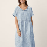 Vestido Midi de Linho com Bainha Franzida e Decote em V SYDNEY