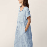 Vestido Midi de Linho com Bainha Franzida e Decote em V SYDNEY