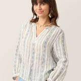 Blusa Boémia de Linho com Gola em V e Riscas Tribais KERENZA