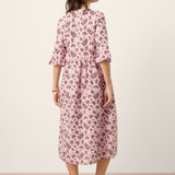 Vestido Maxi em Linho com Folhos e Punhos Franzidos MAELYN