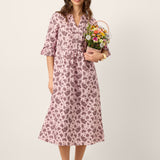 Vestido Maxi em Linho com Folhos e Punhos Franzidos MAELYN