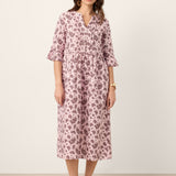 Vestido Maxi em Linho com Folhos e Punhos Franzidos MAELYN