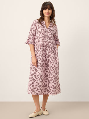 Vestido Maxi em Linho com Folhos e Punhos Franzidos MAELYN