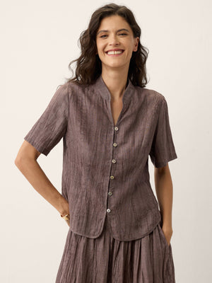 Casaco-Camisa de Gola Alta Texturizado Lyocell PHILIPPA