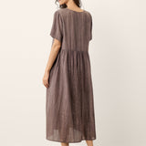 Vestido comprido com decote em V e cinto na cintura em Lyocell texturizado SUSANNA