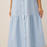 Vestido Céline de Linho de Férias sem Mangas com Decote em V e Comprimento Médio