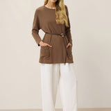 Camisola Lenzing Tencel Modal® com Gola Redonda, Ombros Descaídos e Bolsos de Aplicação