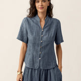 Casaco-Camisa de Gola Alta Texturizado Lyocell PHILIPPA